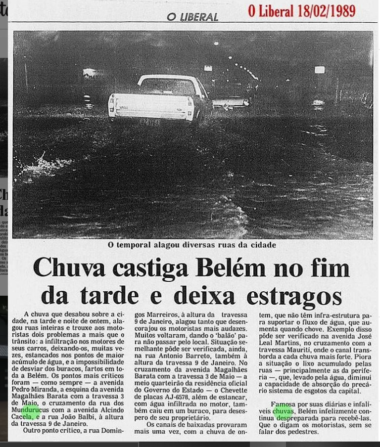 Figura 02: Reportagem sobre chuva e alagamento em Belém na década de 1980